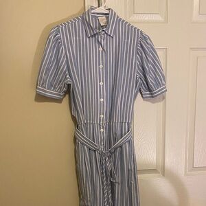Long Button Blue Striped Shirt Dress